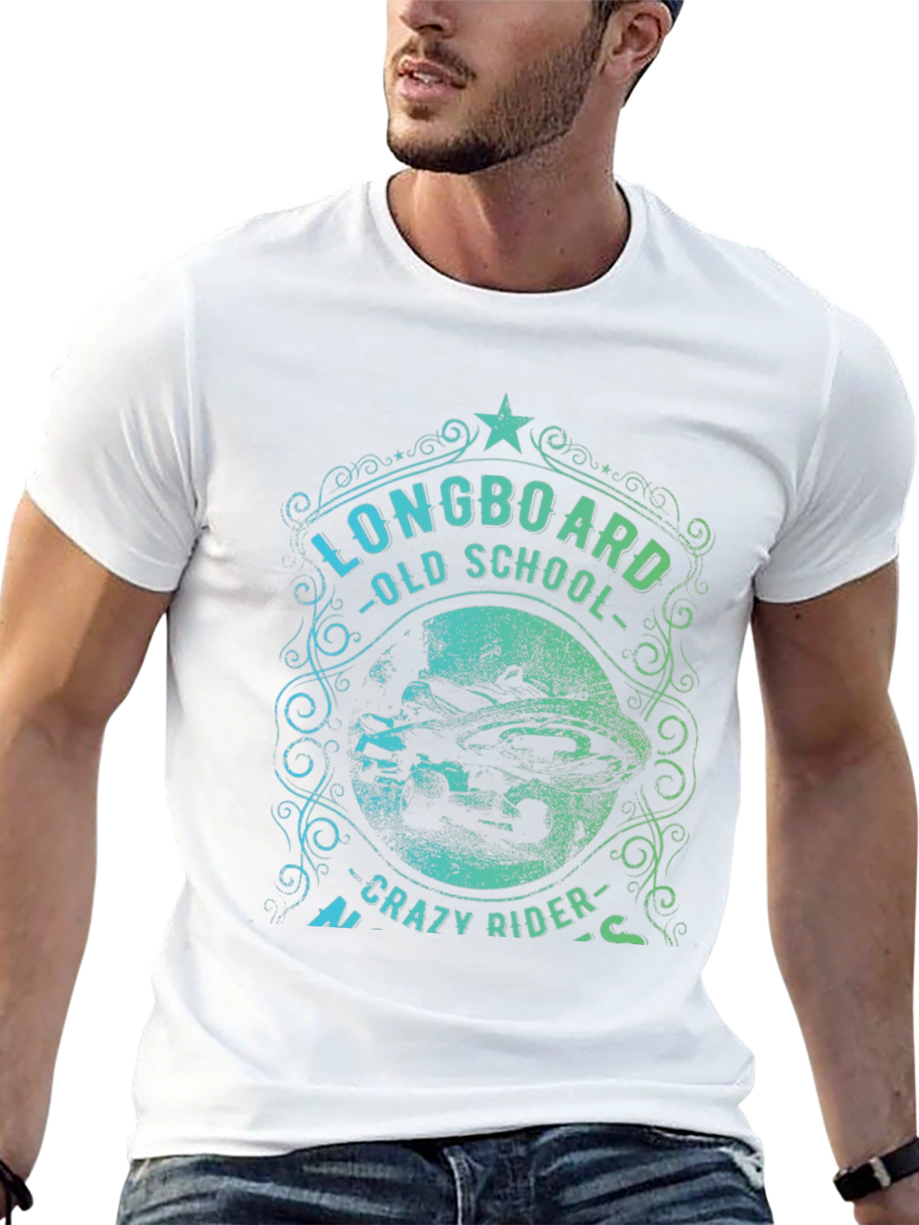 Longboard Old School Crazy Rider Graphic T-Shirt
