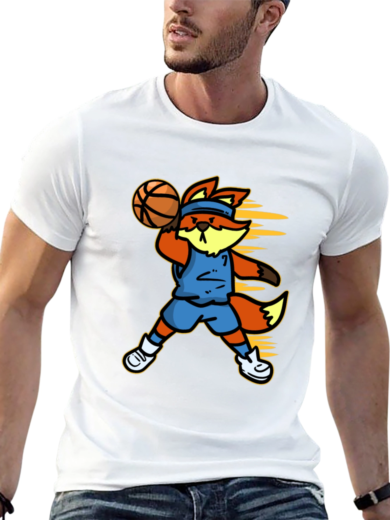 Cartoon Fox Basketball Graphic Tee