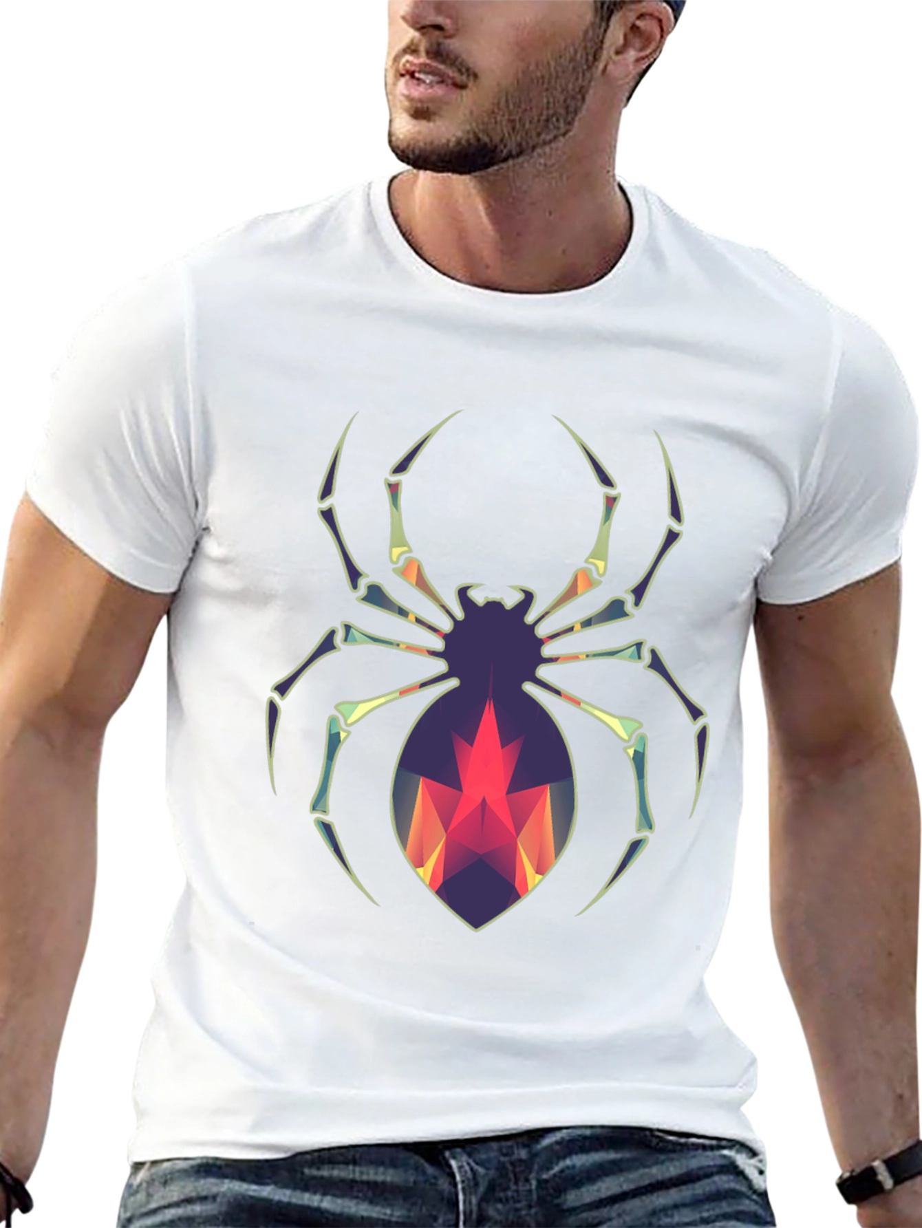 Geometric Spider Graphic Tee - Modern Halloween Style