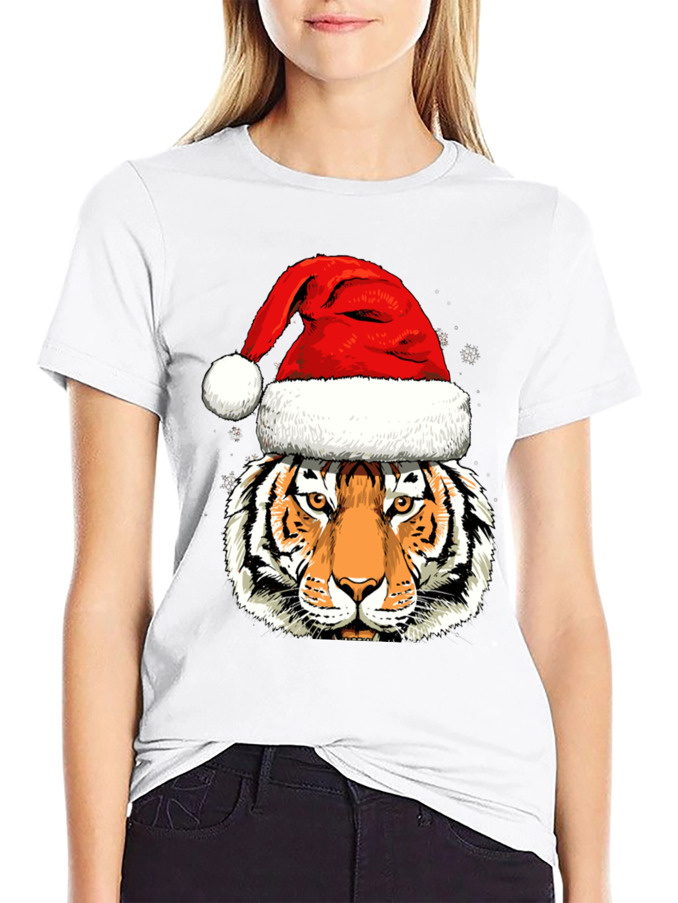 Tiger in Santa Hat Graphic Tee