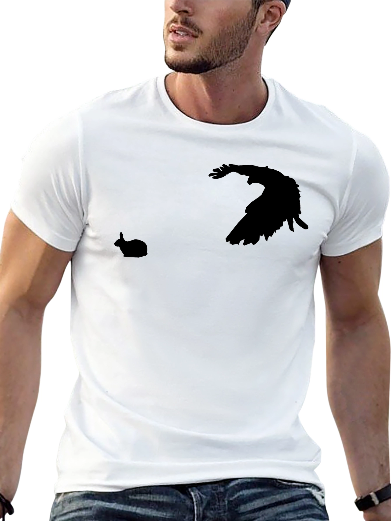 Mens Black Raven & Rabbit Graphic T-Shirt