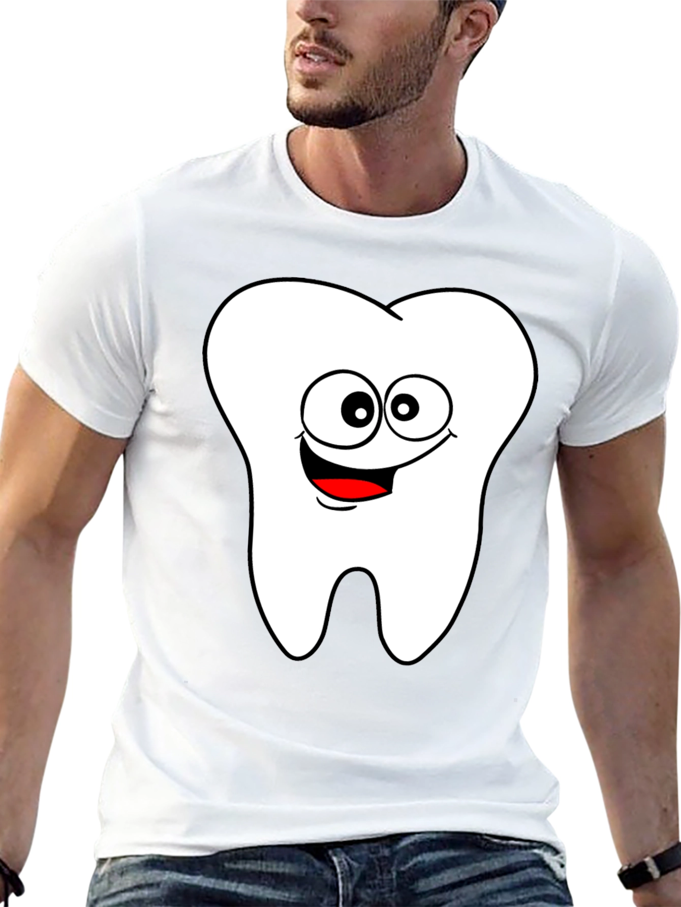 Cartoon Tooth Graphic Black T-Shirt