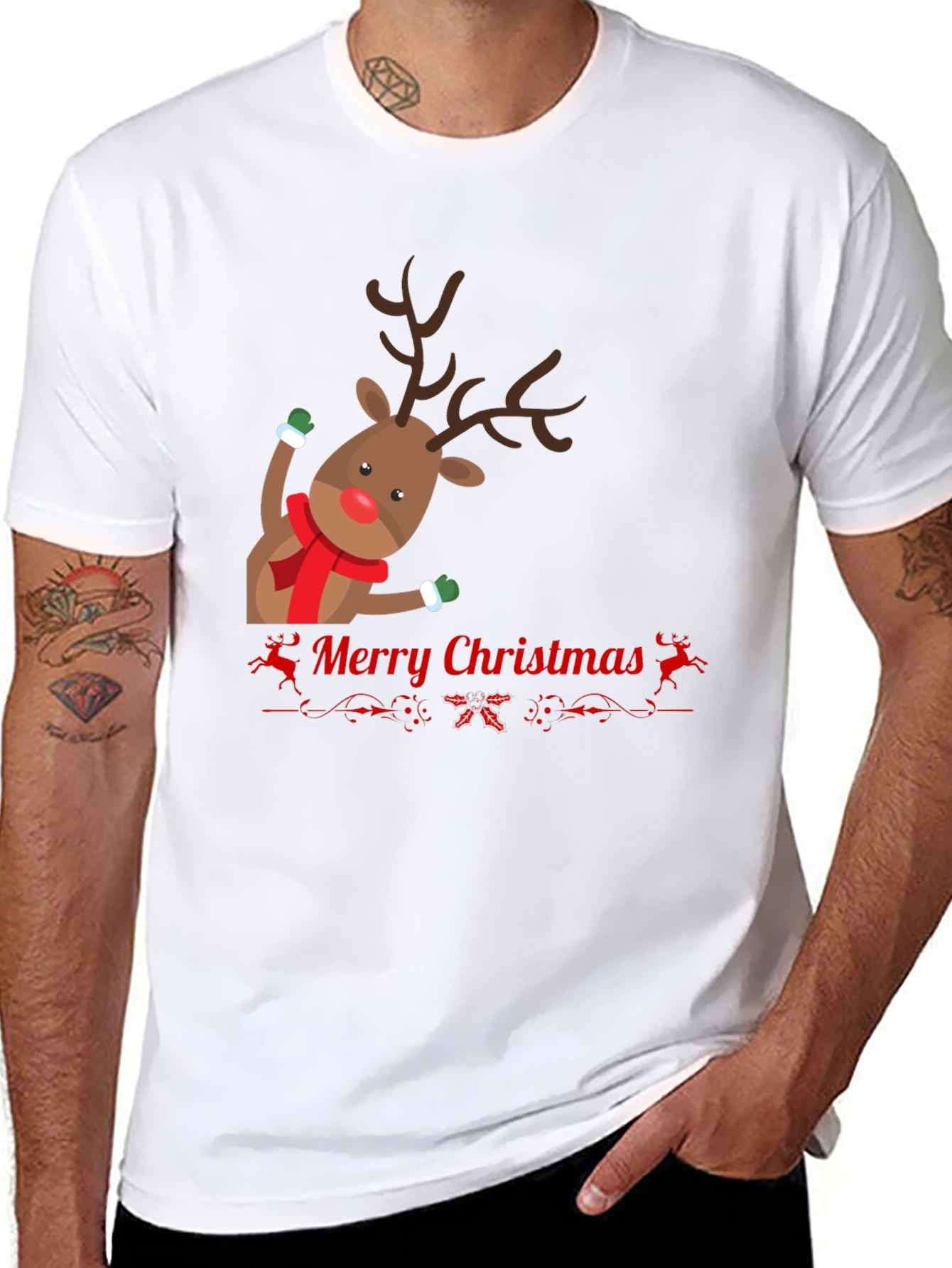 Festive Reindeer Merry Christmas Black T-shirt