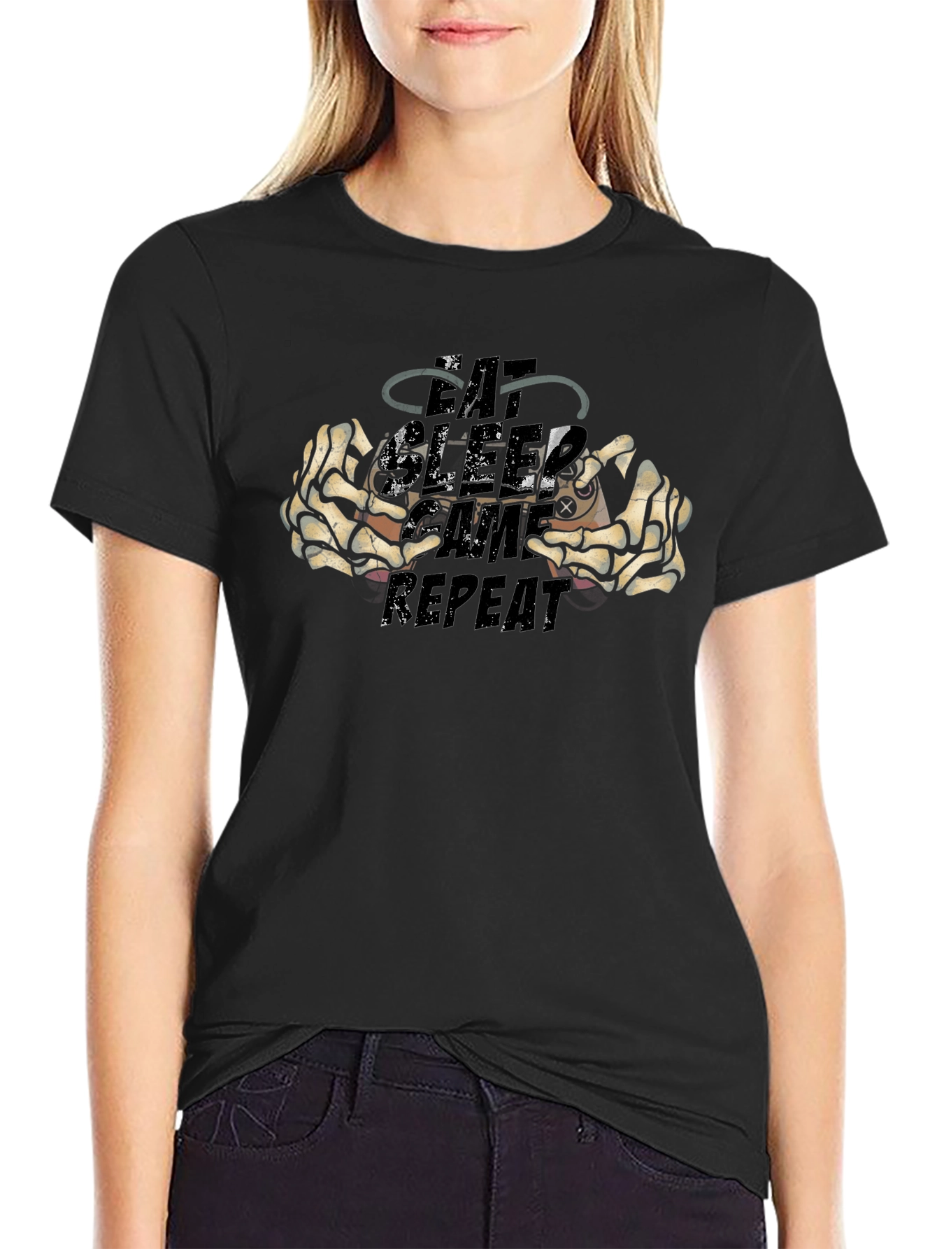 Eat Sleep Game Repeat Black Graphic Tee