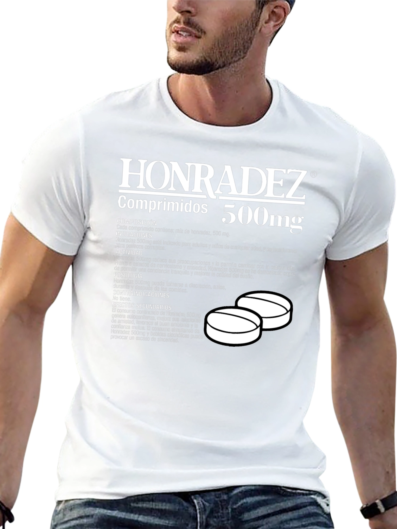 Honradez 500mg T-Shirt: Honesty Pill Funny Graphic Tee