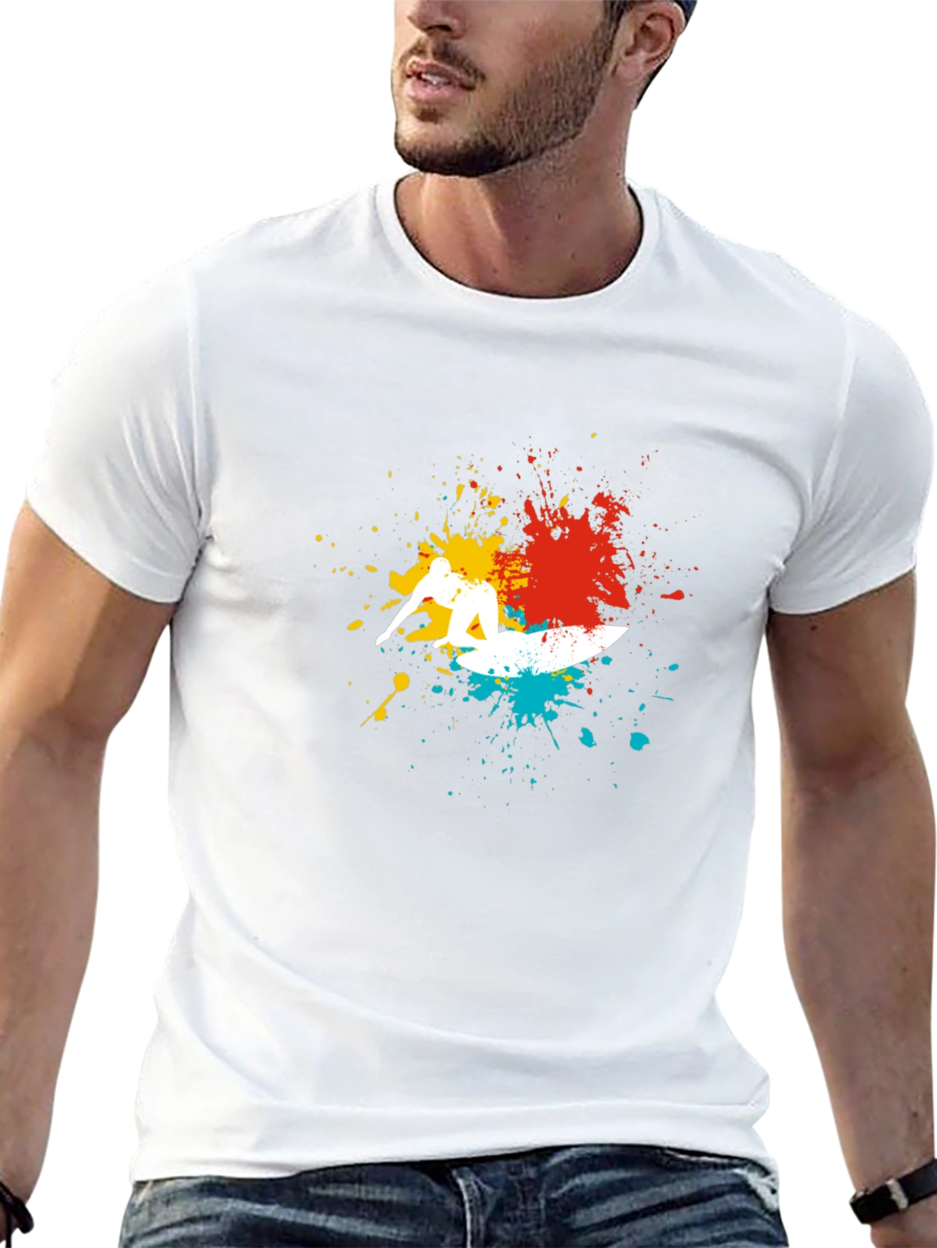 Surfer Splash Graphic Tee - Cool Black T-Shirt