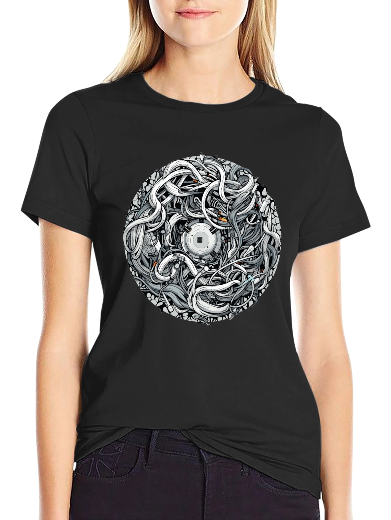 Abstract Graphic Print Black T-Shirt