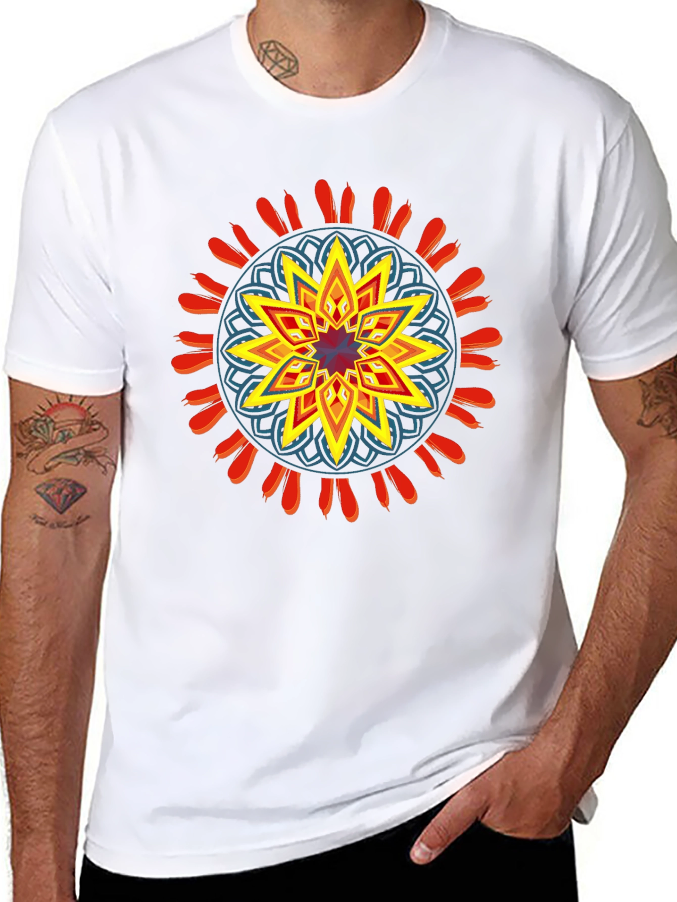 Geometric Mandala Graphic Black Tee