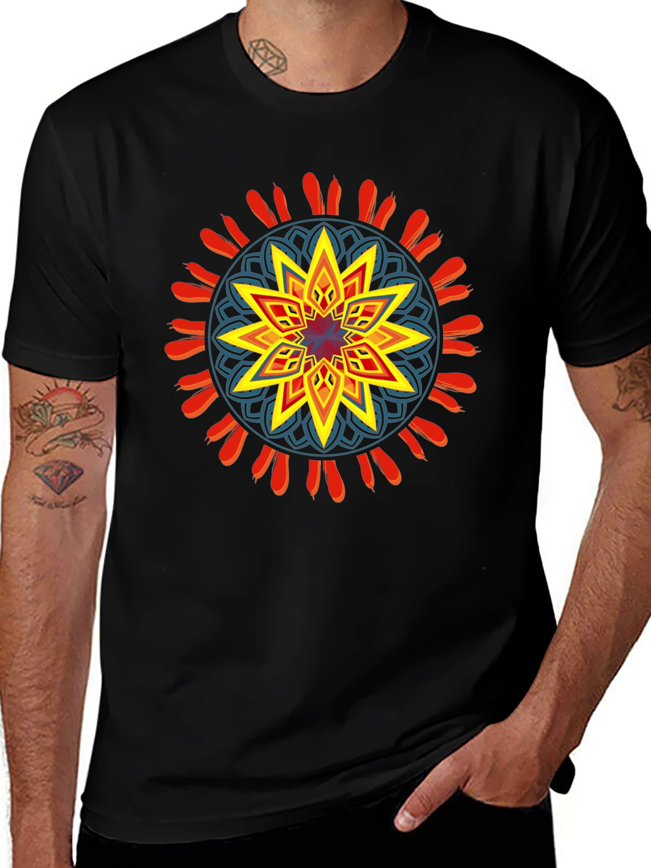 Geometric Mandala Graphic Black Tee