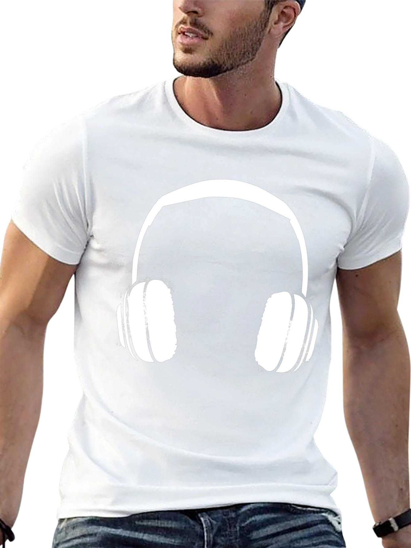 Headphone Graphic Tee - Black Cotton Casual Shirt