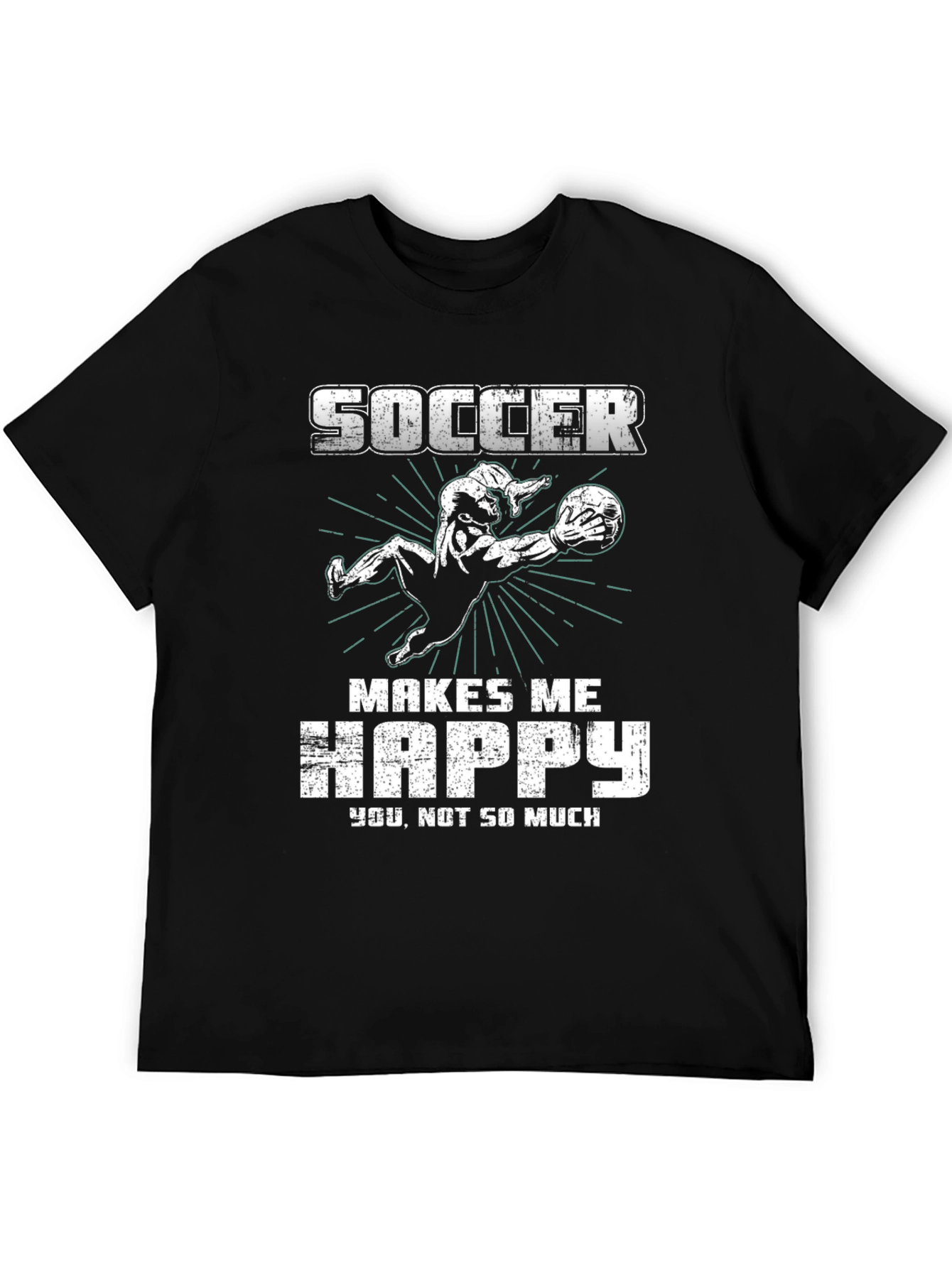 Soccer Makes Me Happy Black Graphic T-Shirt