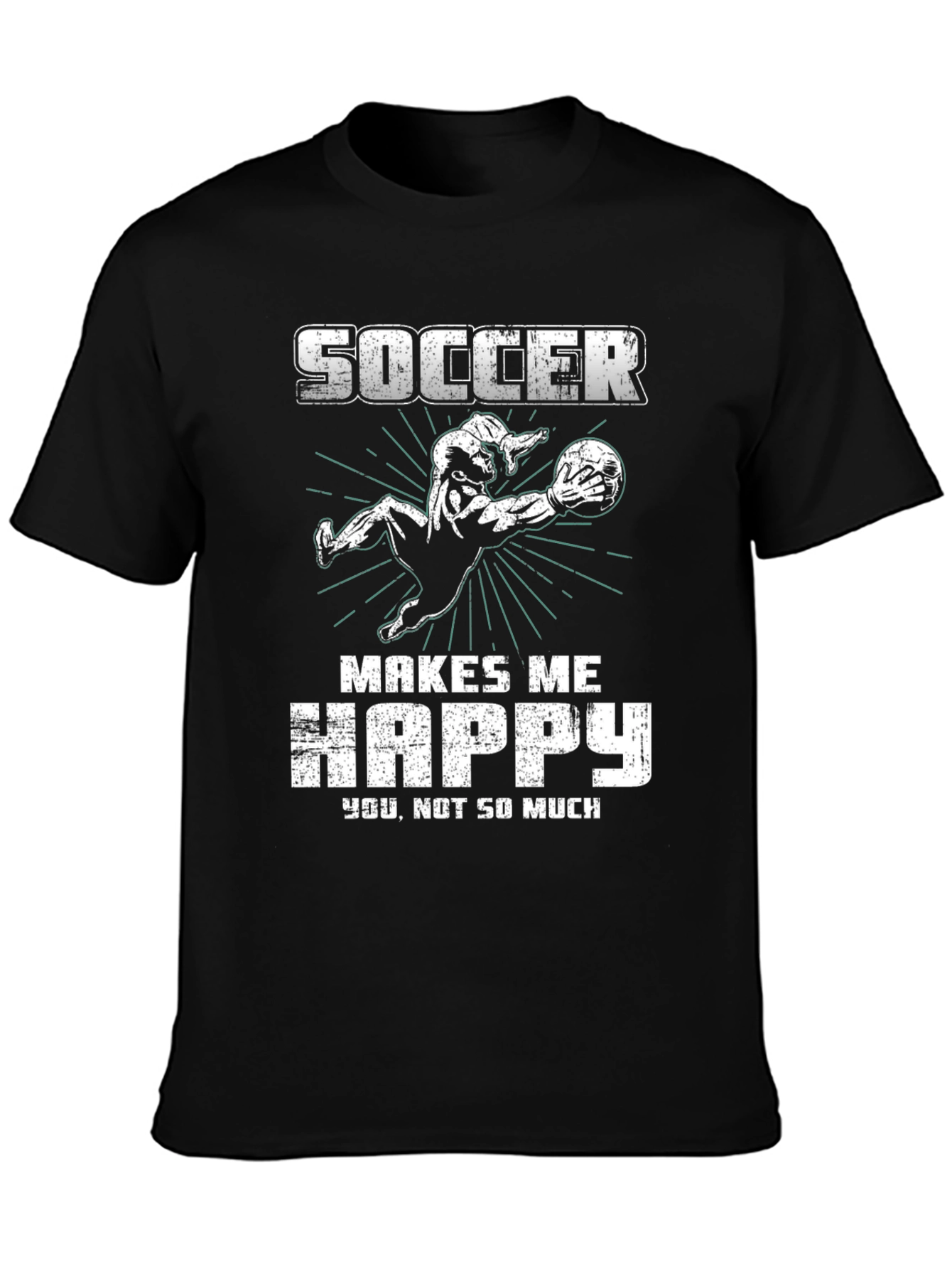 Soccer Makes Me Happy Black Graphic T-Shirt