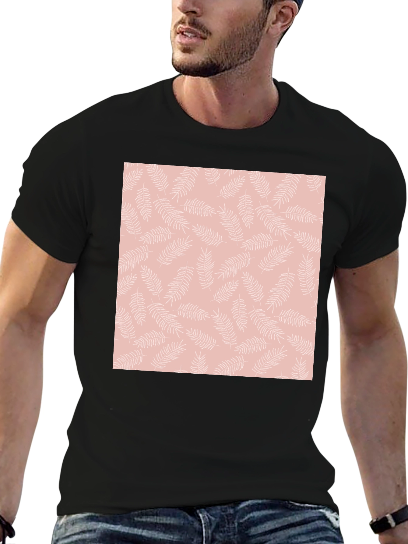 Black T-Shirt with Floral Pattern
