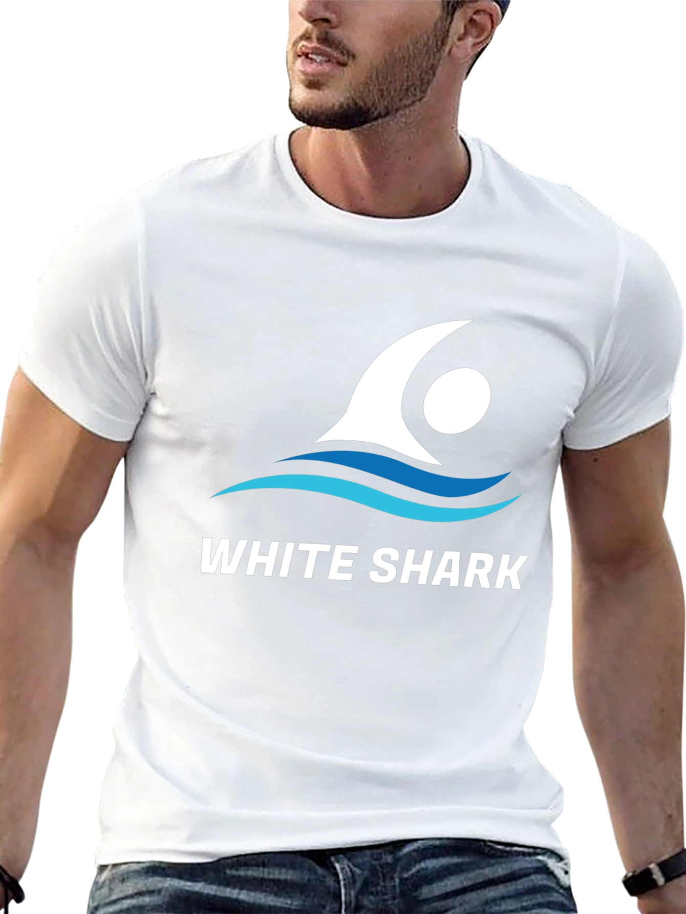 White Shark Graphic Tee - Stylish Crew Neck T-Shirt