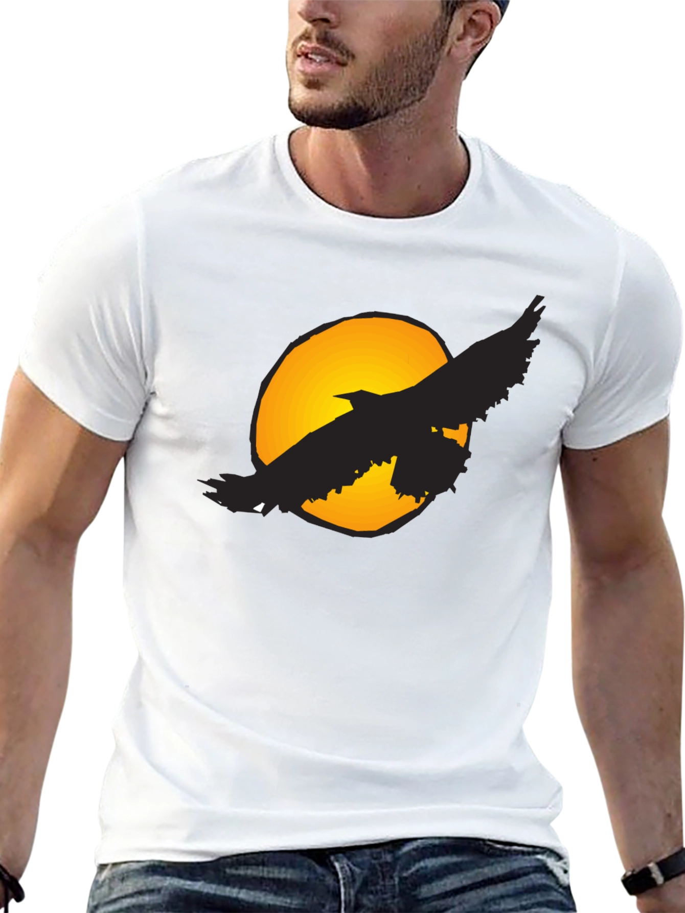 Raven Moon T-Shirt - Graphic Print Black Tee