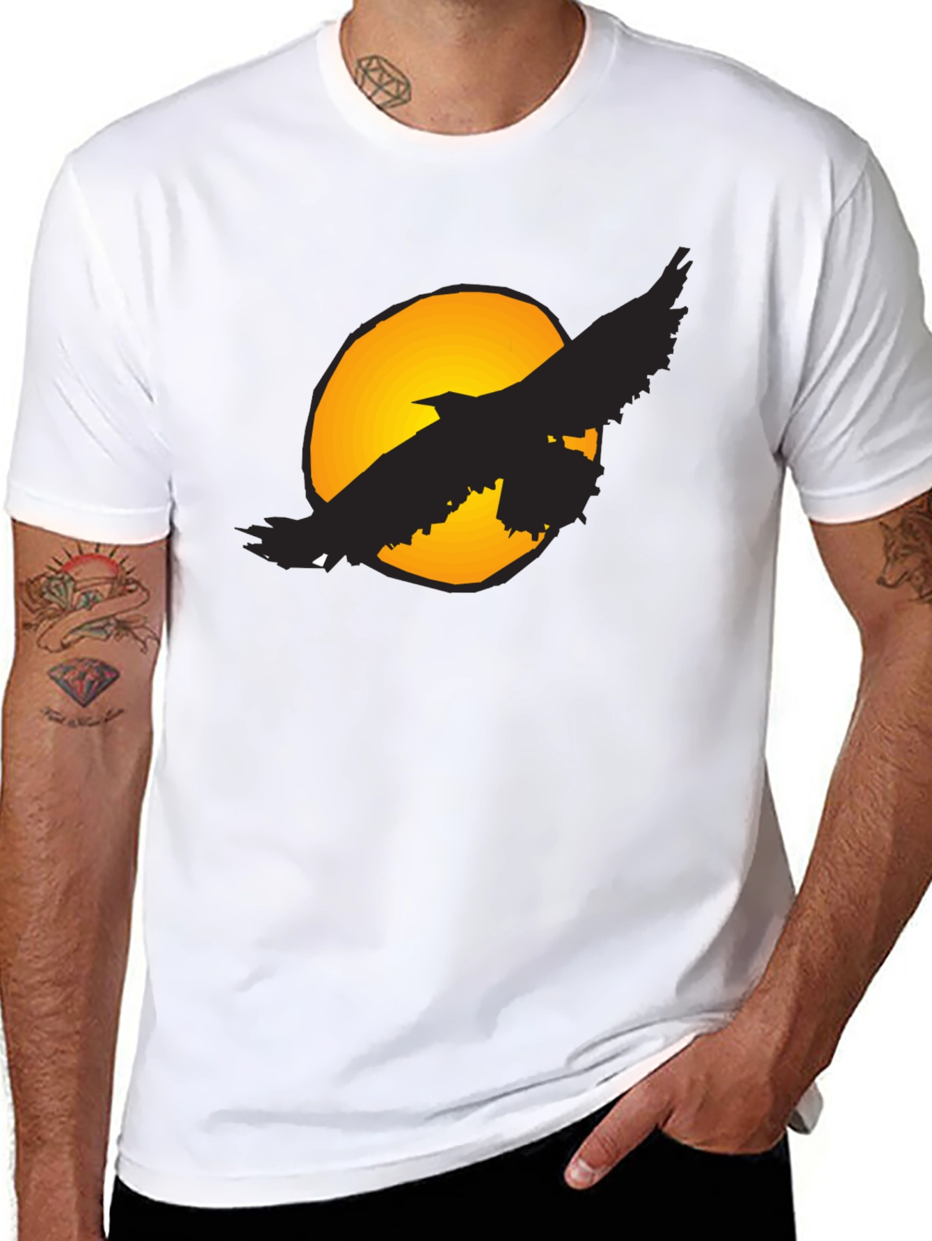 Raven Moon T-Shirt - Graphic Print Black Tee