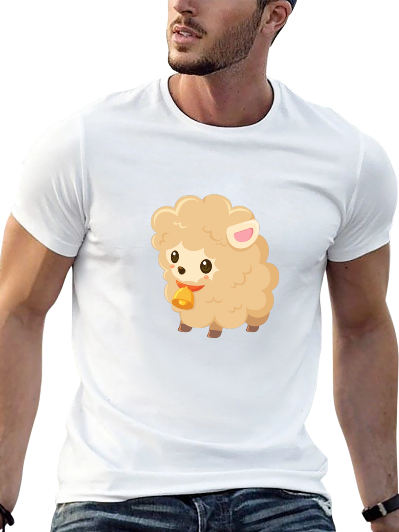 Cute Sheep Graphic Tee - Black Cotton Blend