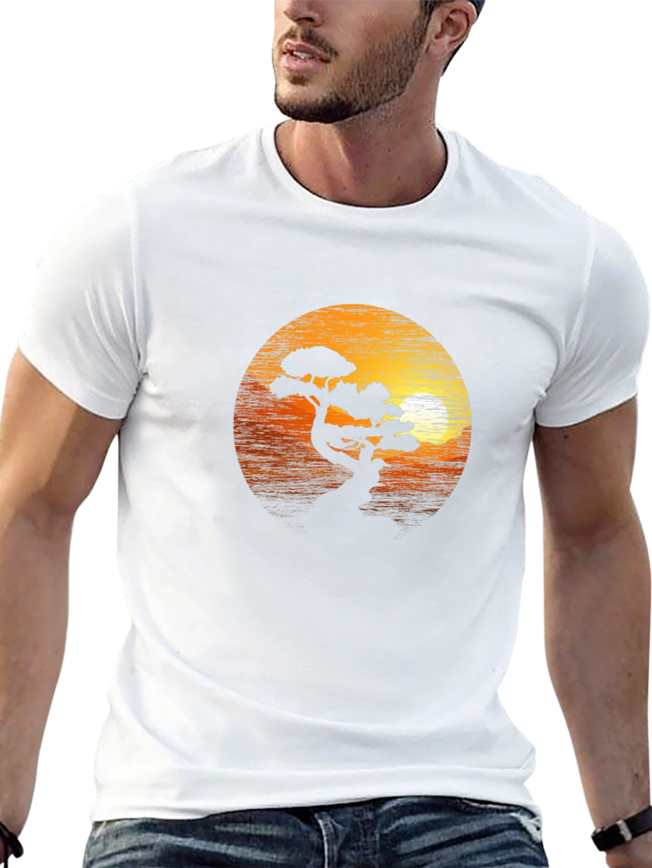 Sunset Bonsai Tree Graphic Tee - Black