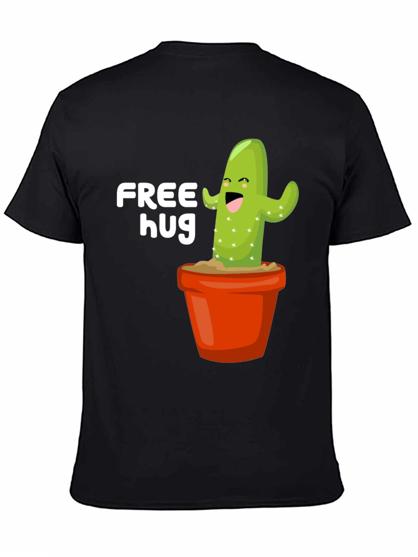 Free Hug Cactus Graphic Tee - Black Cotton T-Shirt