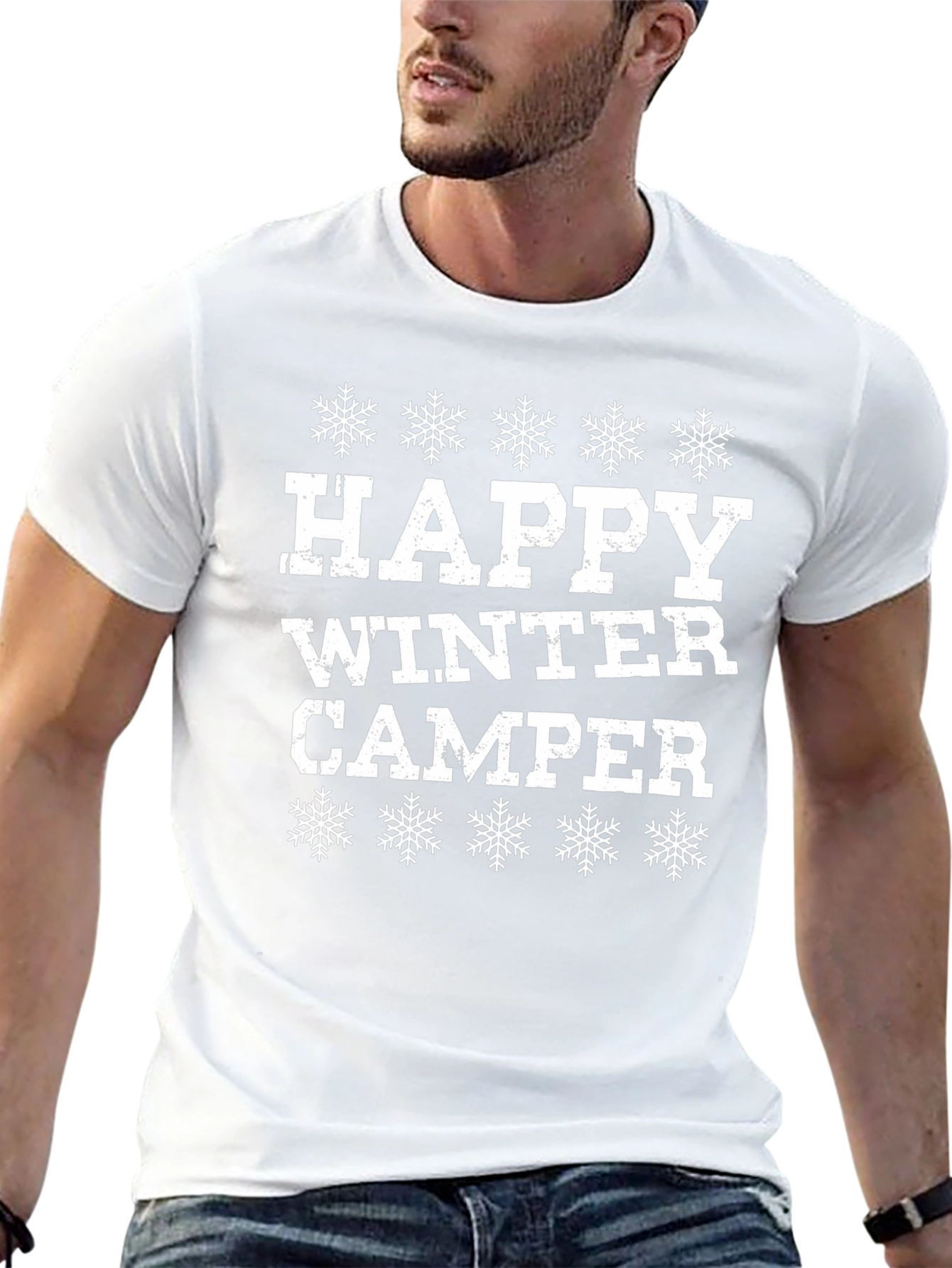 Happy Winter Camper Black Graphic T-Shirt