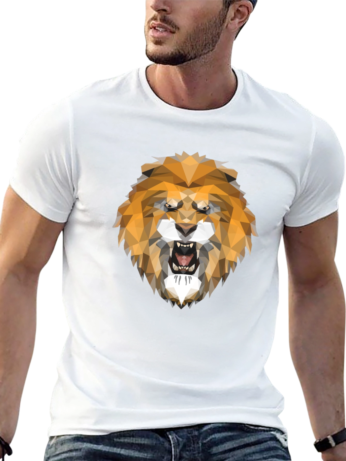 Geometric Lion Head Graphic Tee - Stylish Mens T-Shirt