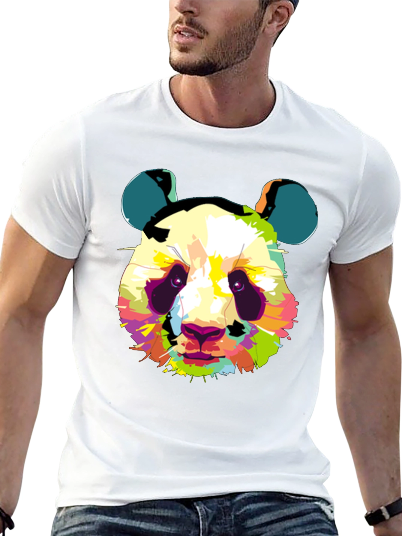 Abstract Panda Graphic Print Black T-Shirt