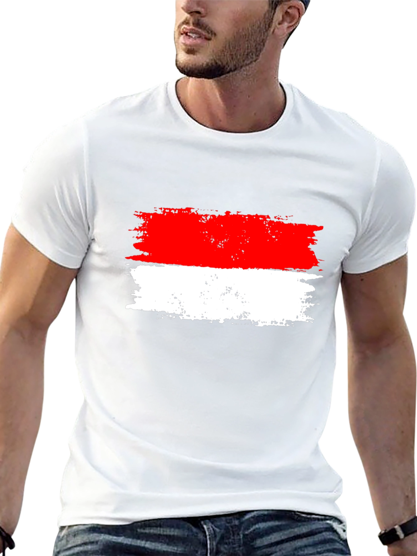 Distressed Indonesian Flag Graphic Tee - Black