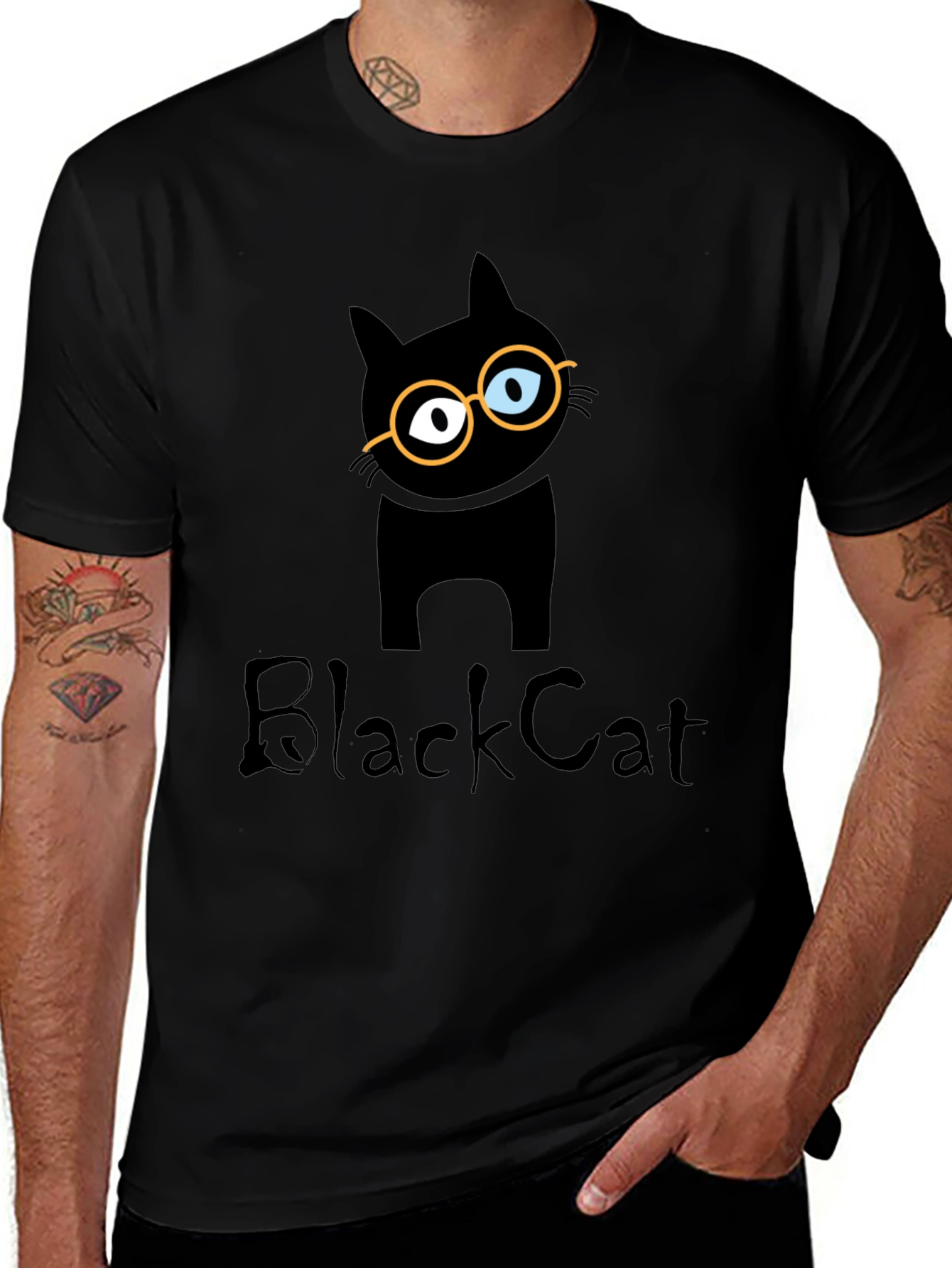 Black Cat T-Shirt with Glasses