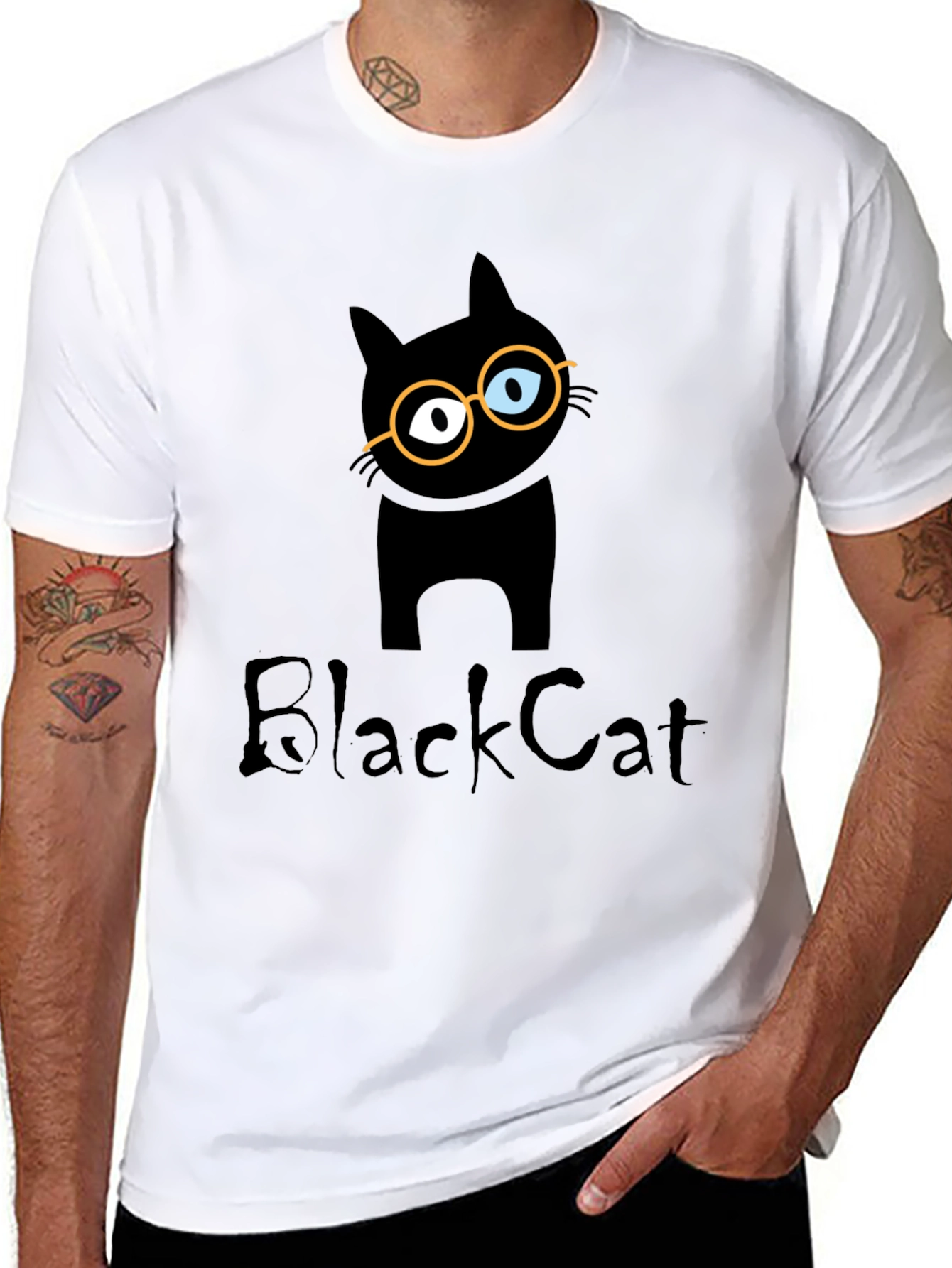 Black Cat T-Shirt with Glasses