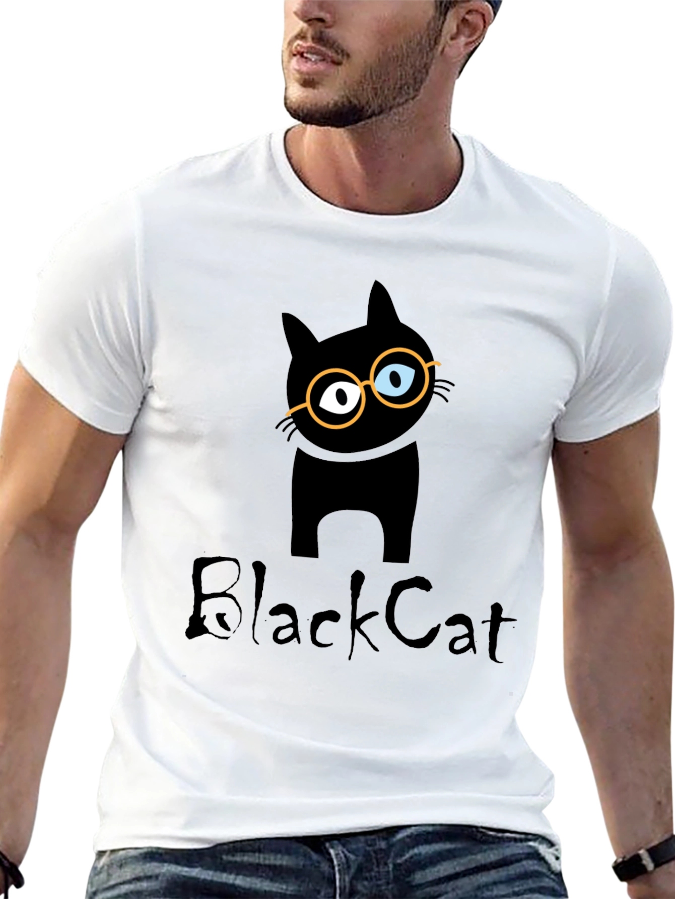 Black Cat T-Shirt with Glasses