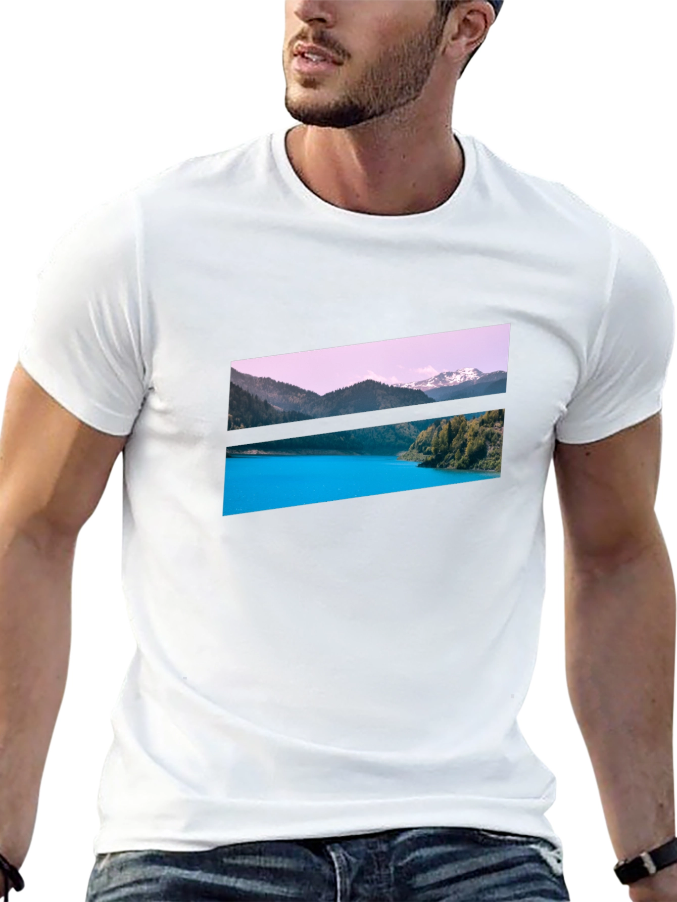 Scenic Mountain Lake Graphic Tee - Black
