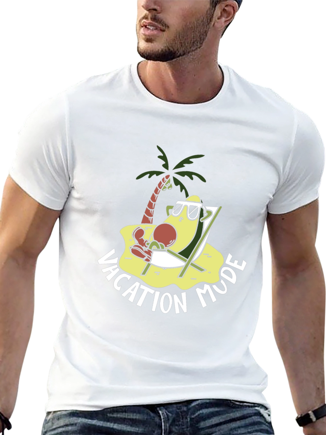 Vacation Mode Avocado T-Shirt - Relaxed Beach Style