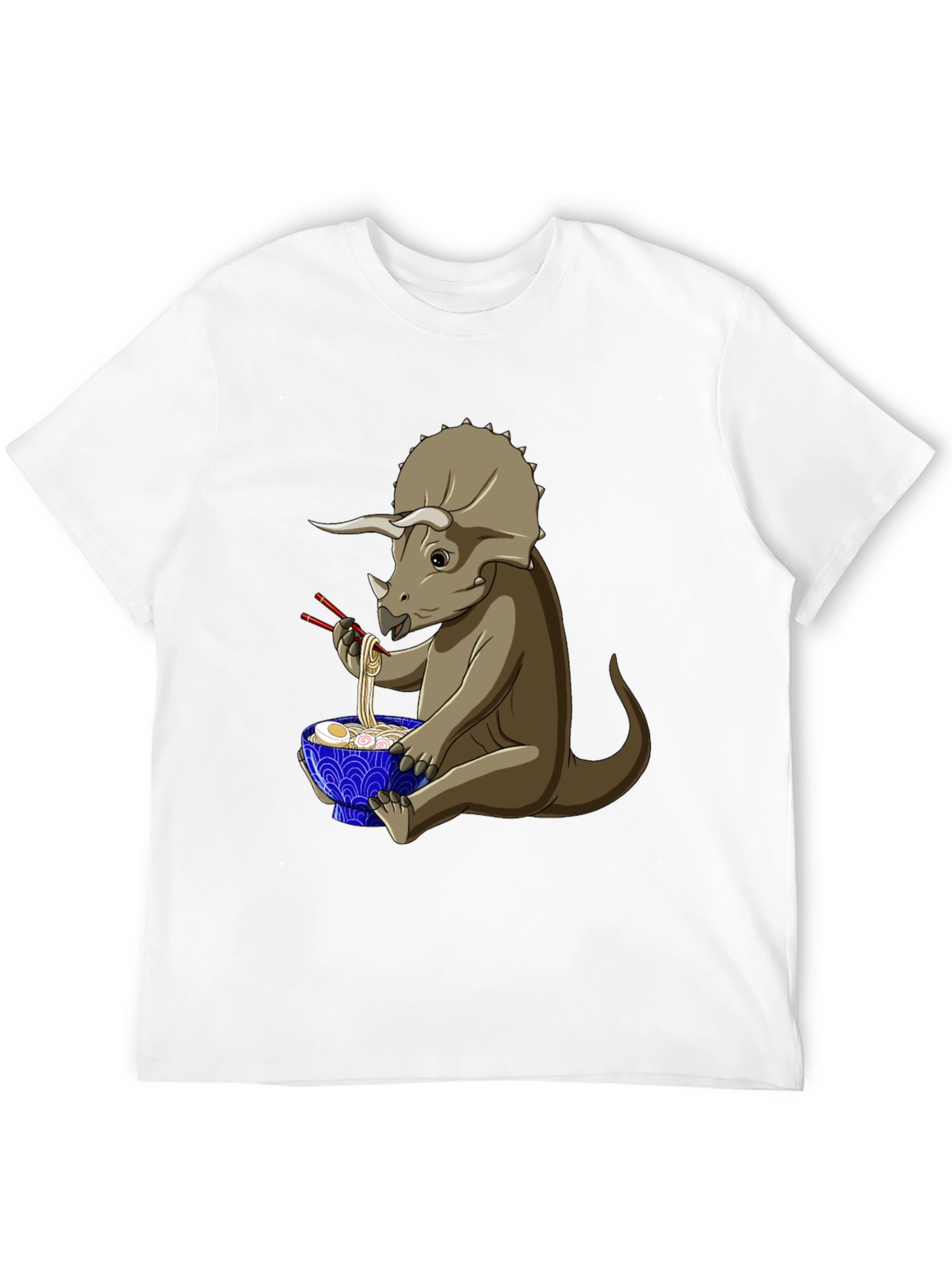 Dino Ramen T-Shirt - Triceratops Eating Noodles