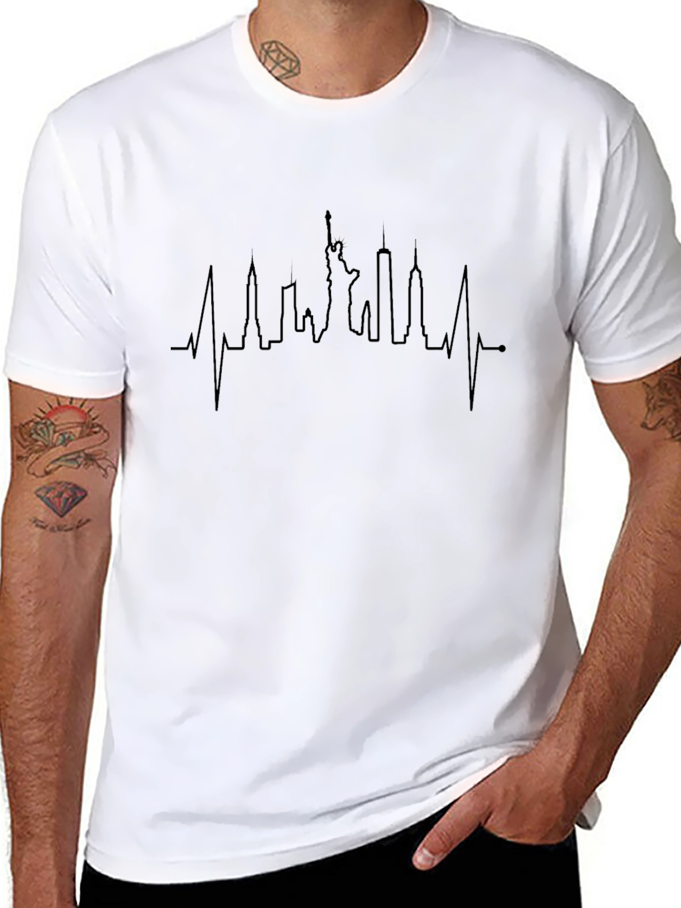 NYC Skyline Heartbeat T-Shirt - Black