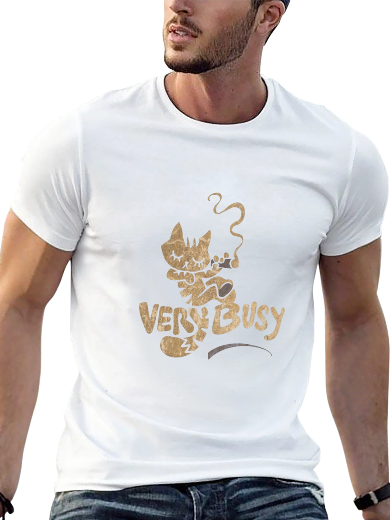 Funny Cat Smoking Tee - Very Busy Design