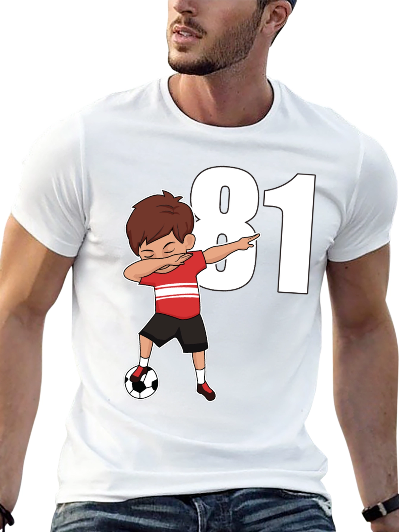 Dabbing Soccer Boy Number 81 Black T-Shirt