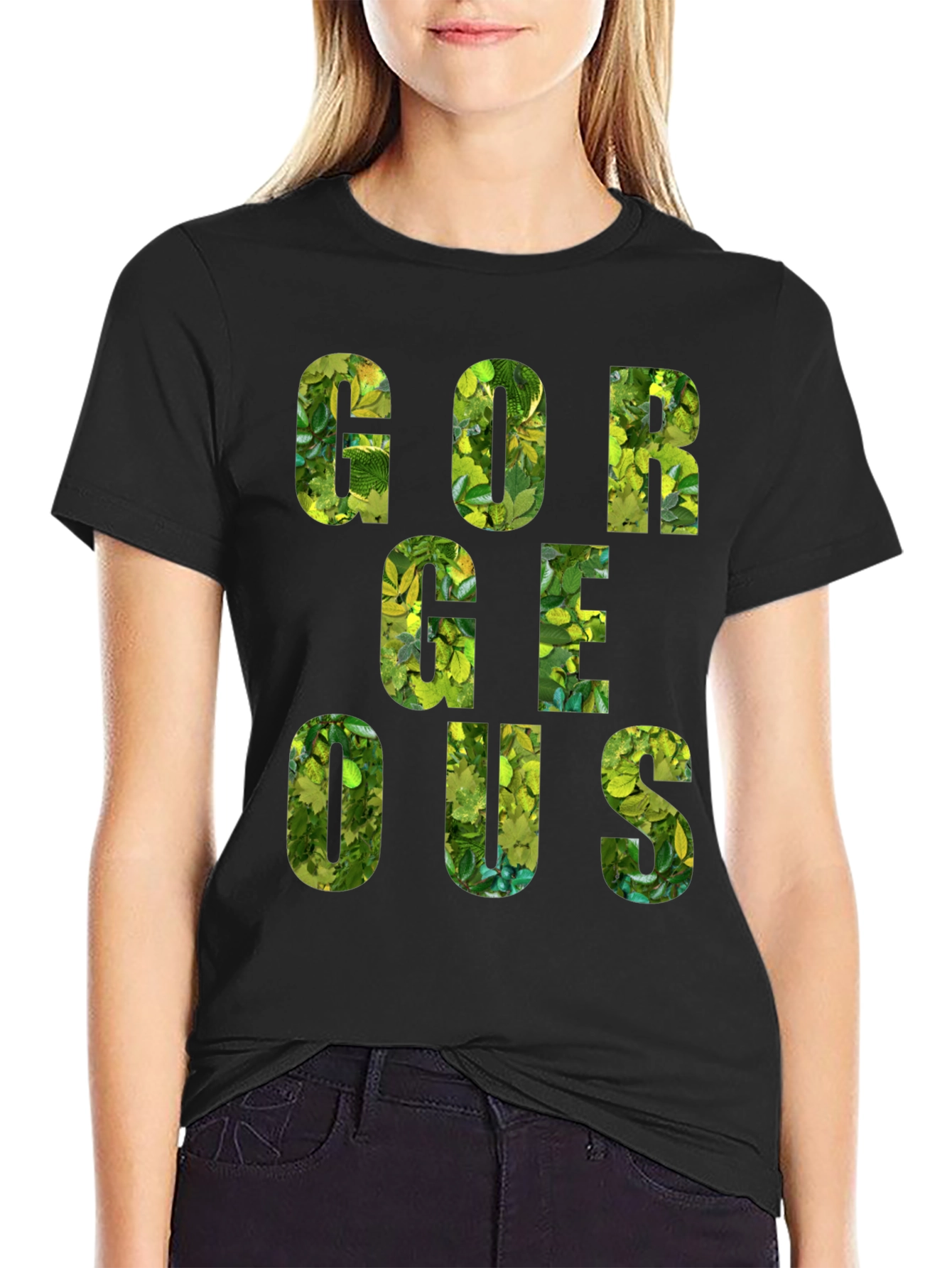 Gorgeous Leaf Print Black T-Shirt
