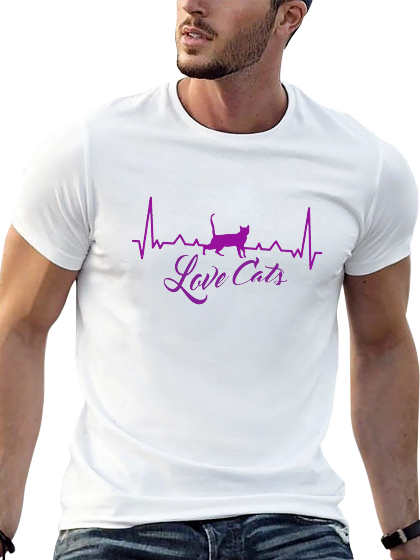 Love Cats T-Shirt - Heartbeat Cat Design