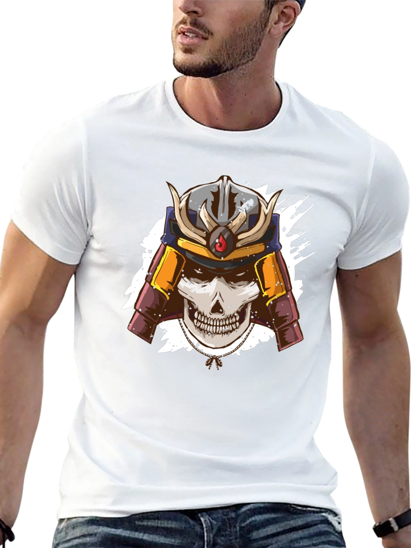 Samurai Skull Graphic Tee - Mens Black T-Shirt