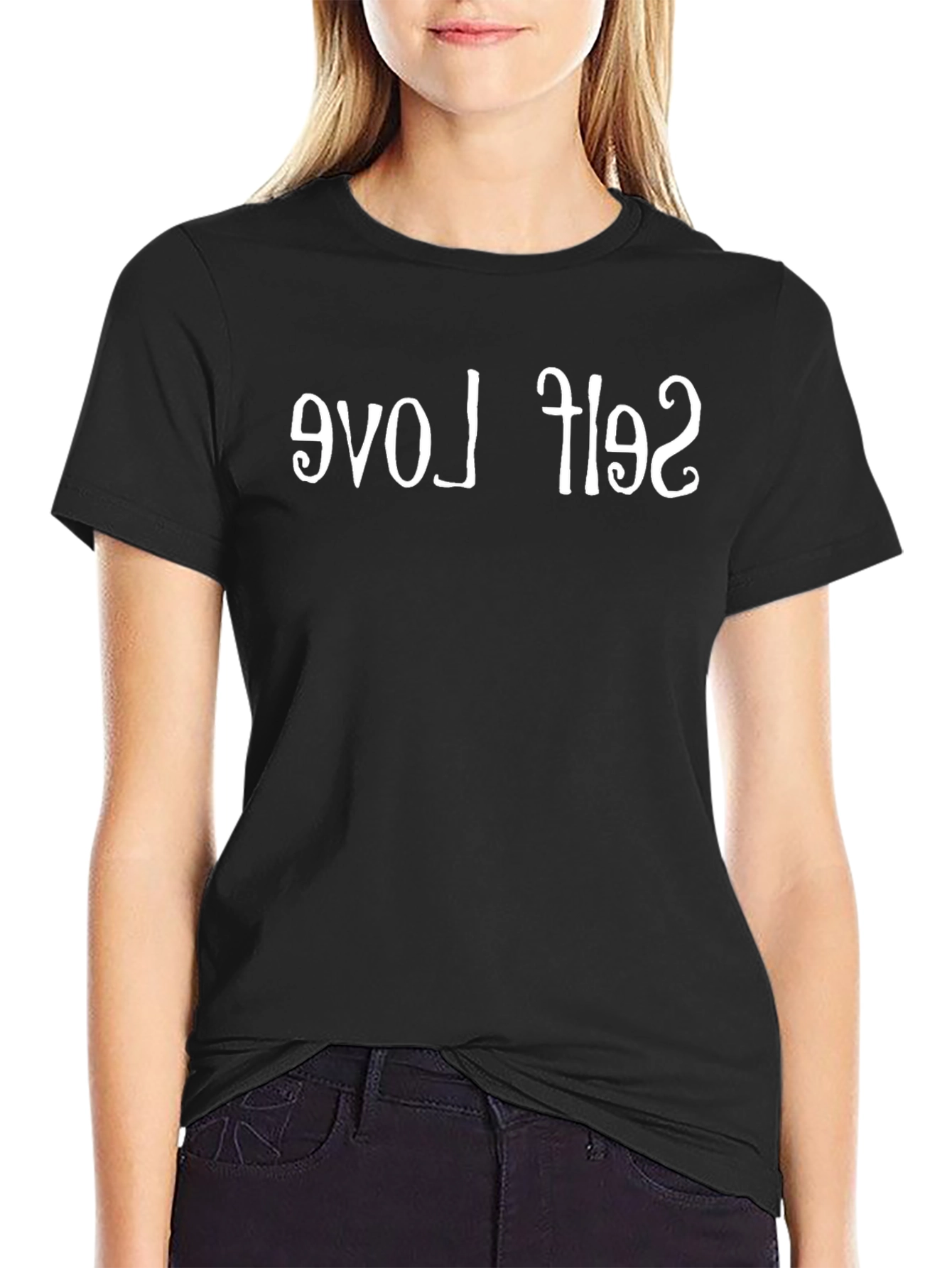 Self Love Mirror Print Black T-Shirt