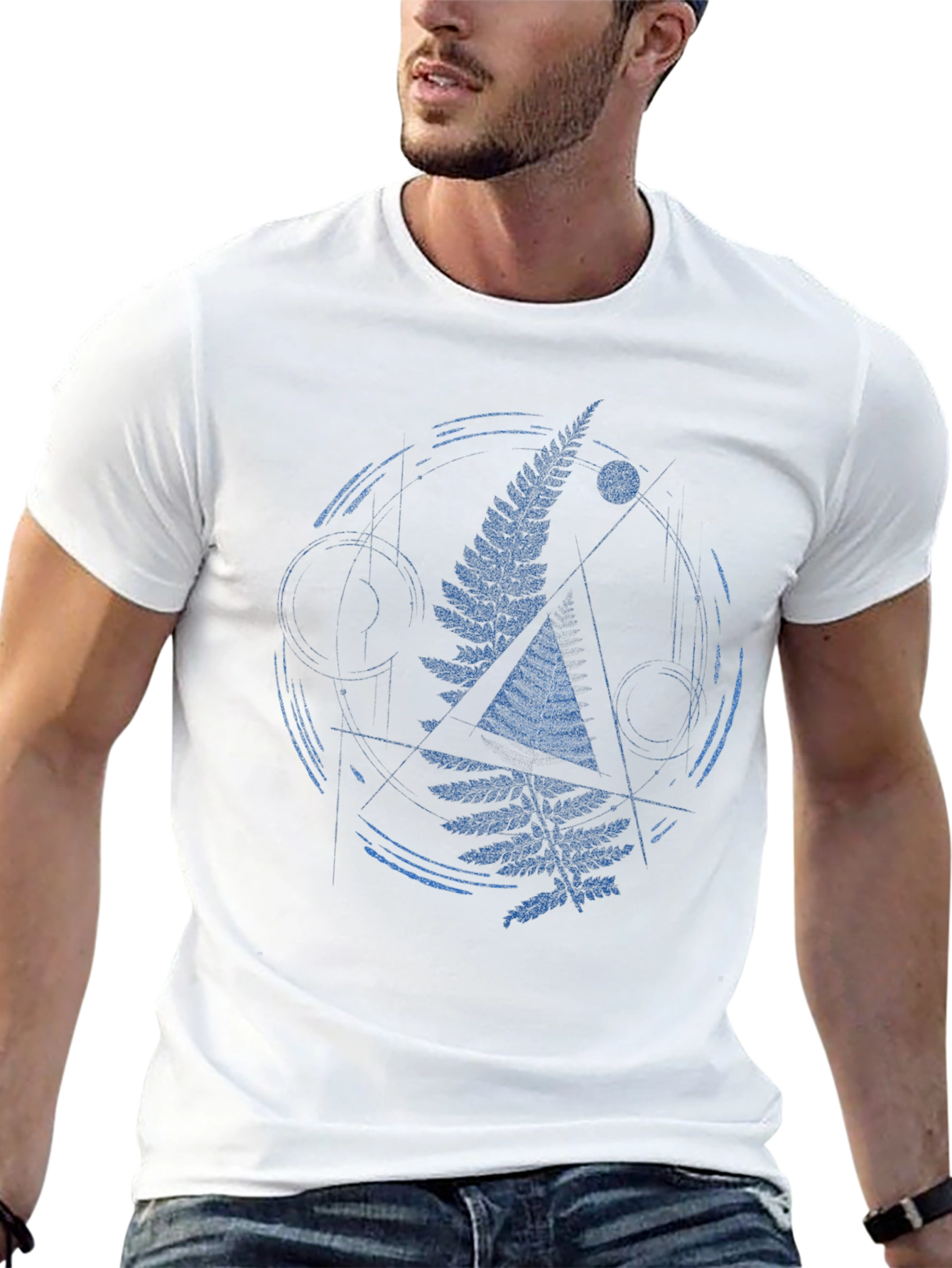 Geometric Fern Graphic Print Mens T-Shirt