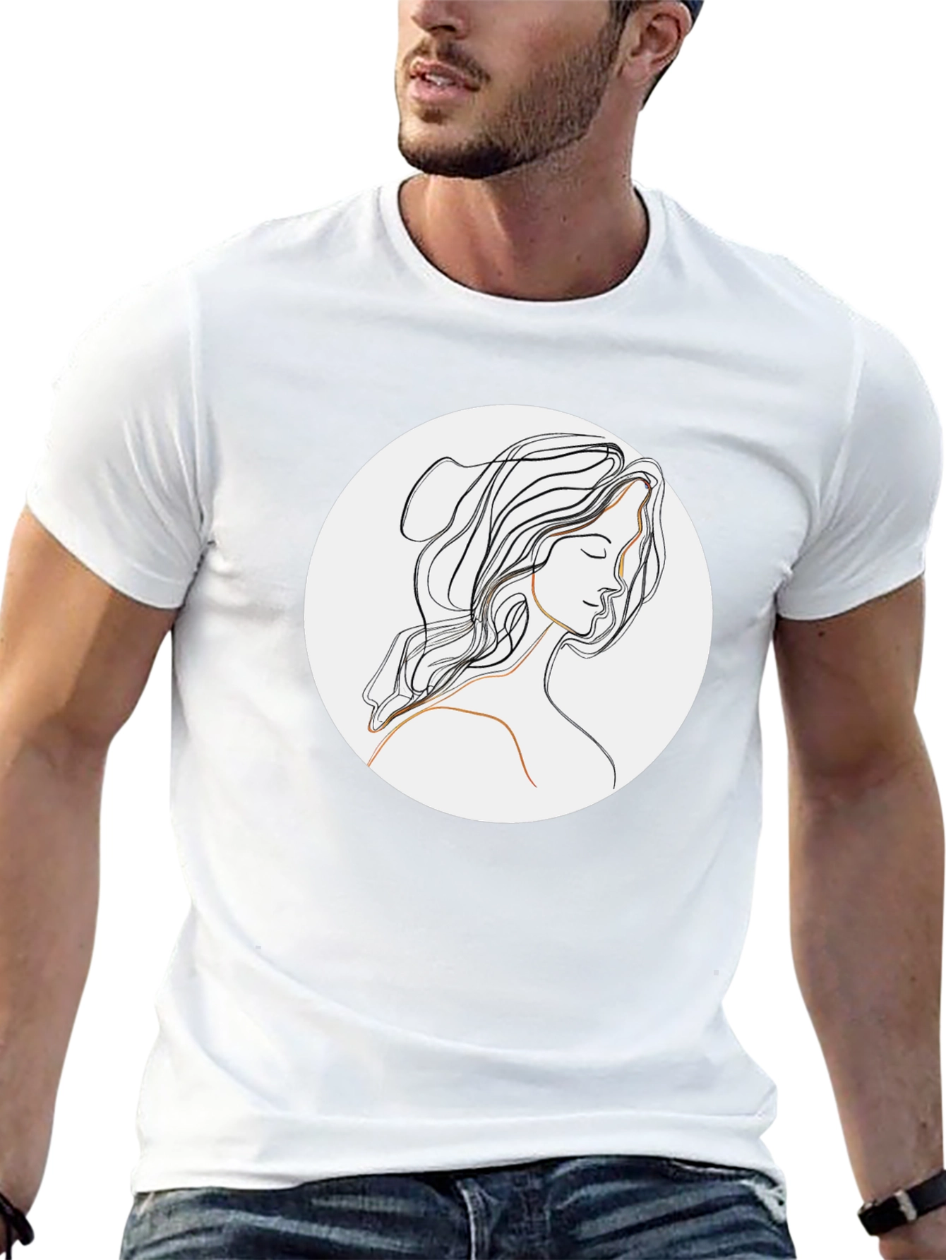 Minimalist Line Art Woman Black T-Shirt