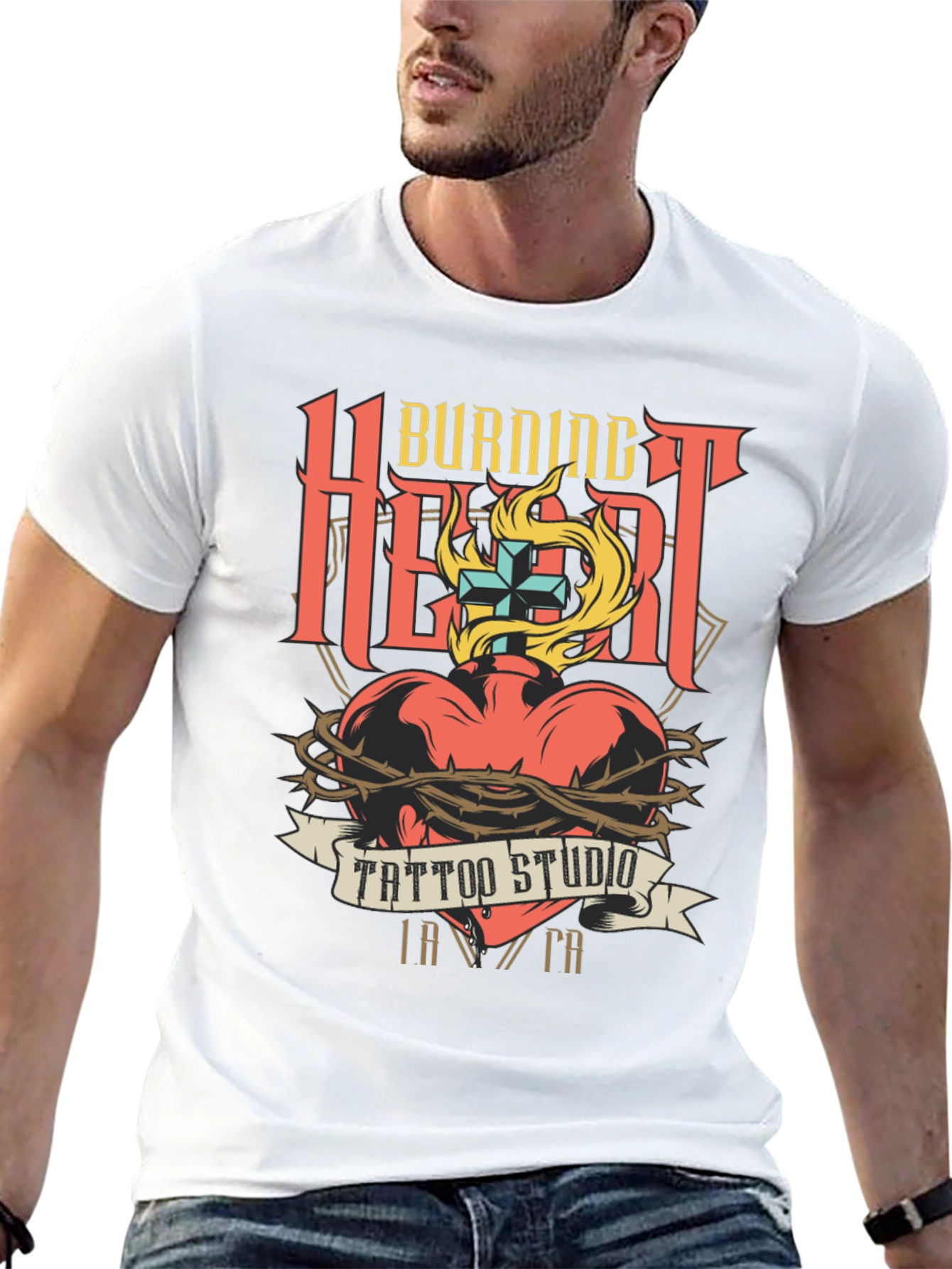 Burning Heart Tattoo Studio Black T-Shirt