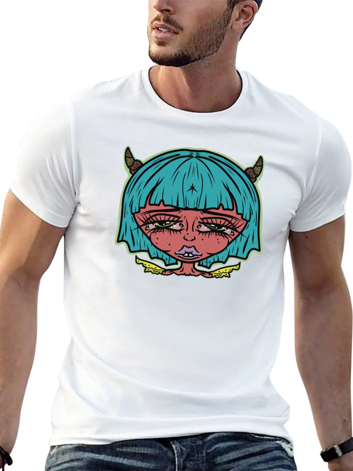 Edgy Demon Girl Graphic Tee - Unisex Black T-Shirt