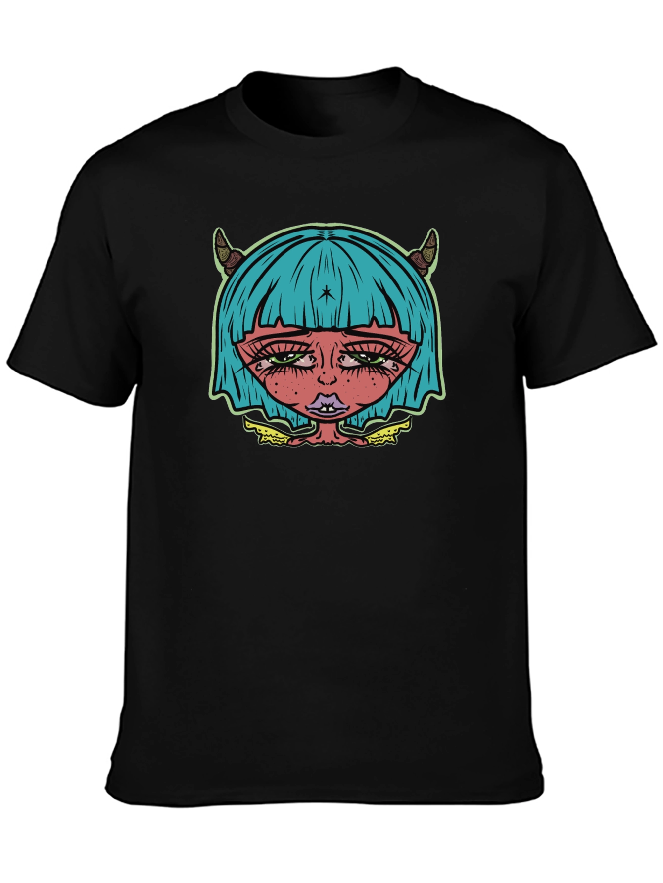 Edgy Demon Girl Graphic Tee - Unisex Black T-Shirt