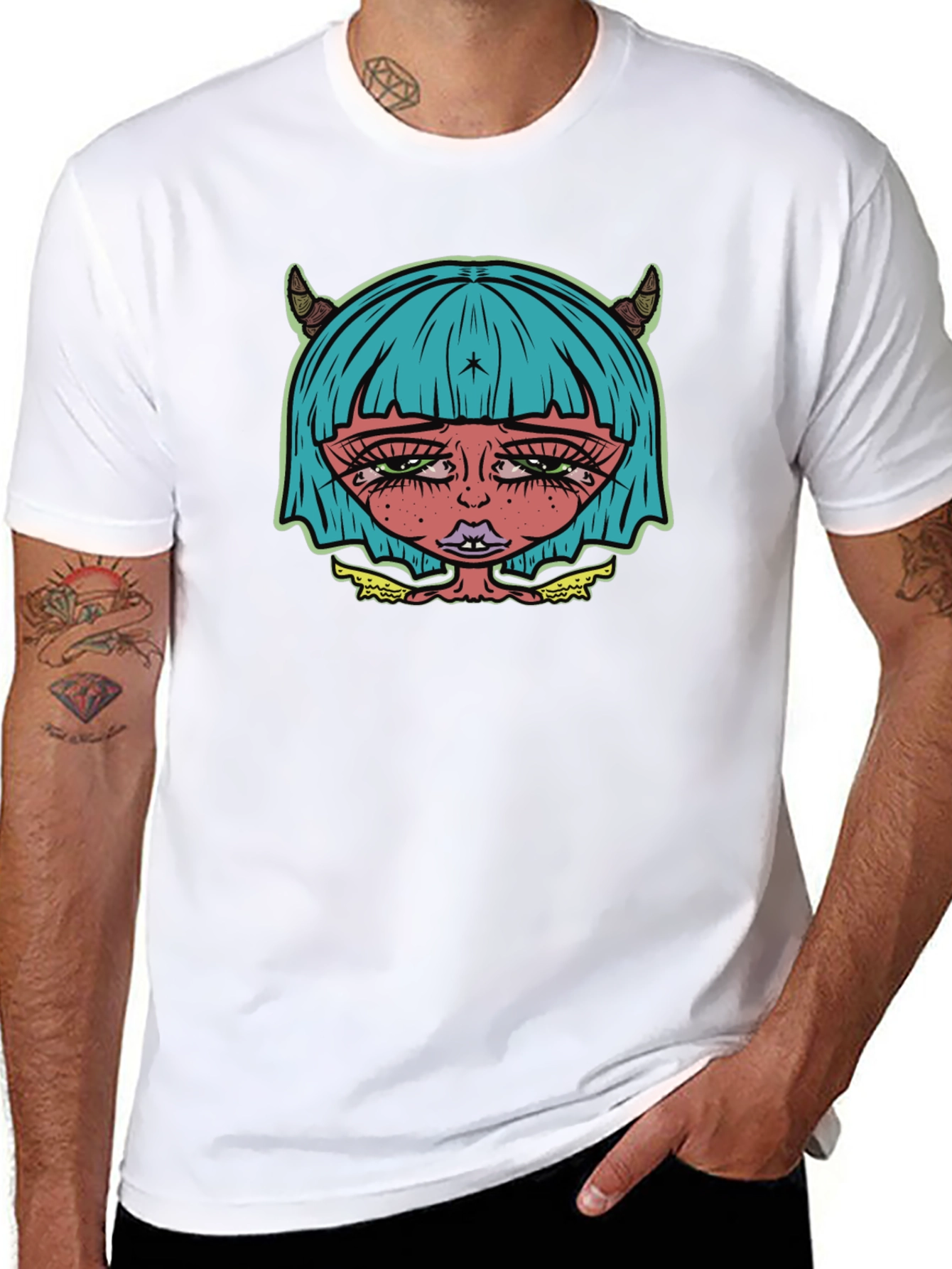 Edgy Demon Girl Graphic Tee - Unisex Black T-Shirt