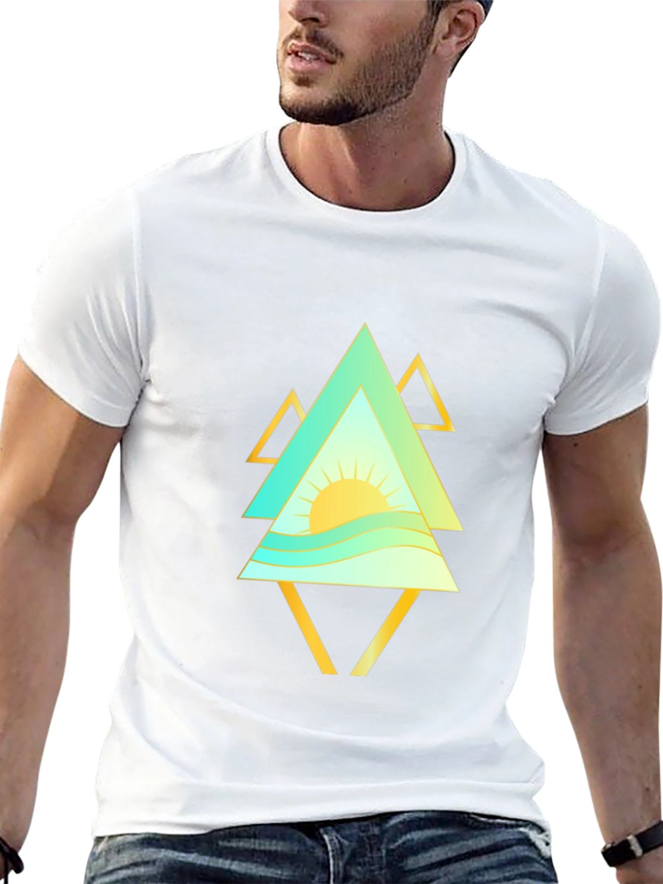 Geometric Sunrise Mens Black T-Shirt