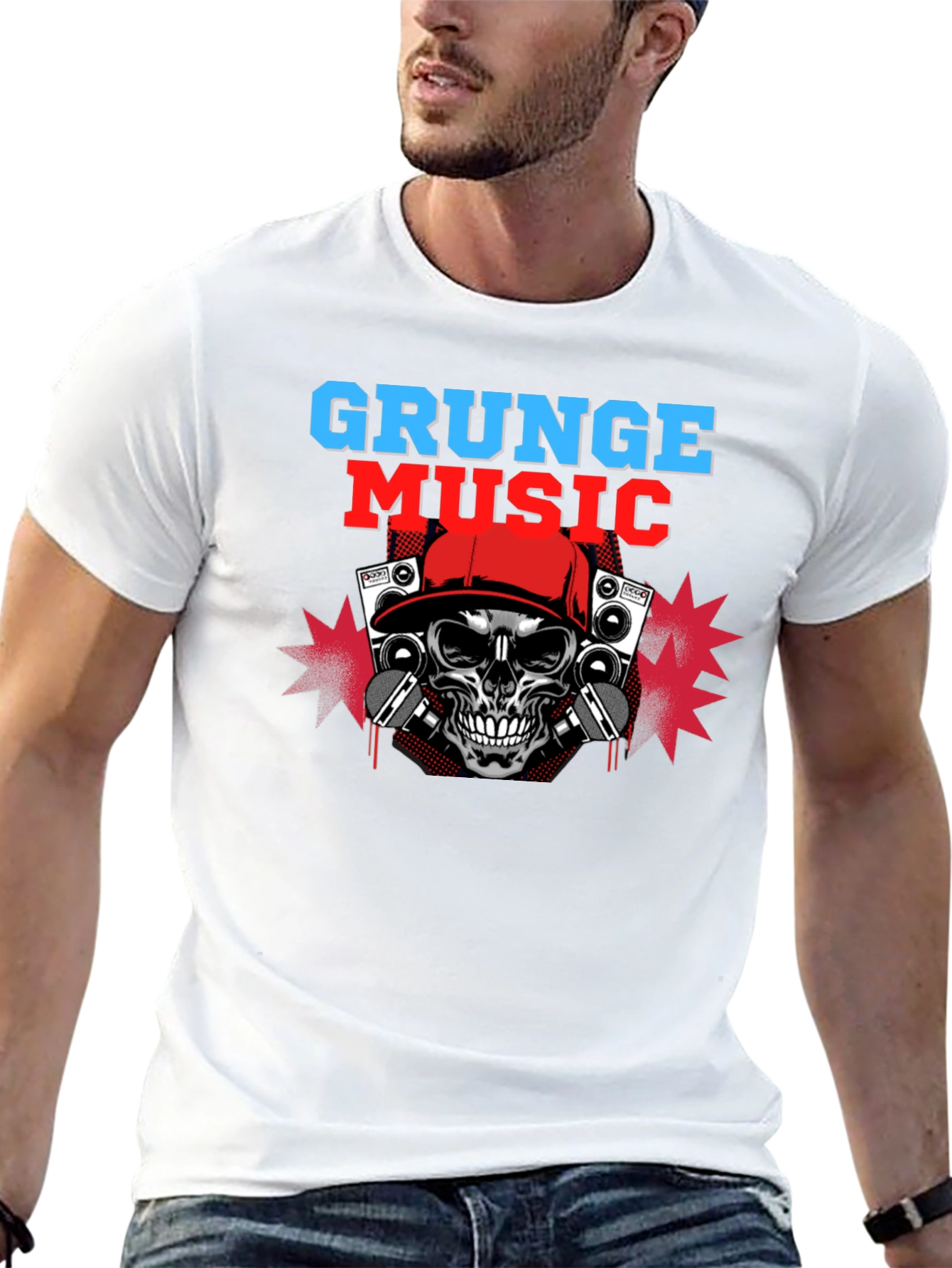 Grunge Music Skull Graphic Tee