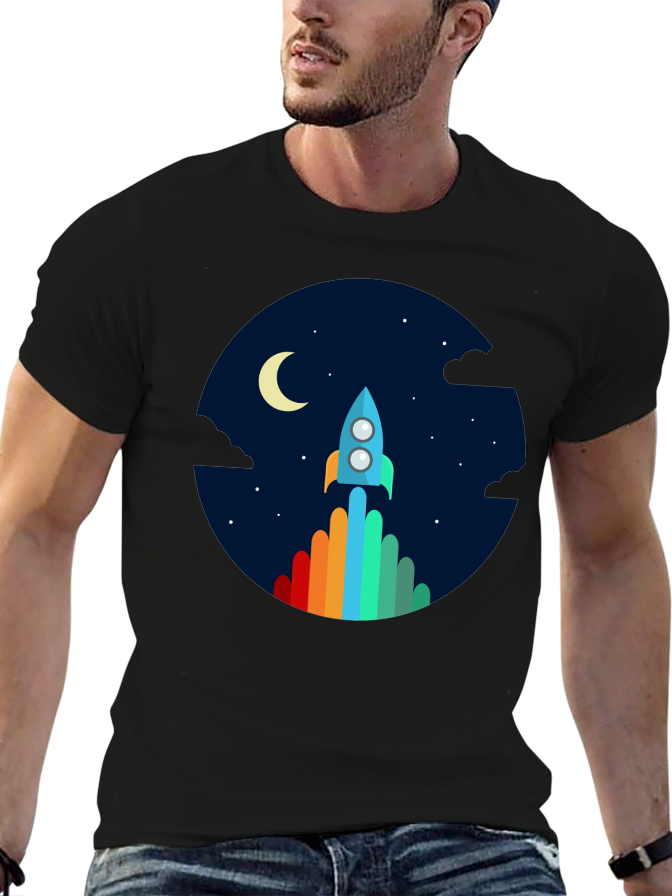 Rocket Launch Graphic Tee - Black Crew Neck