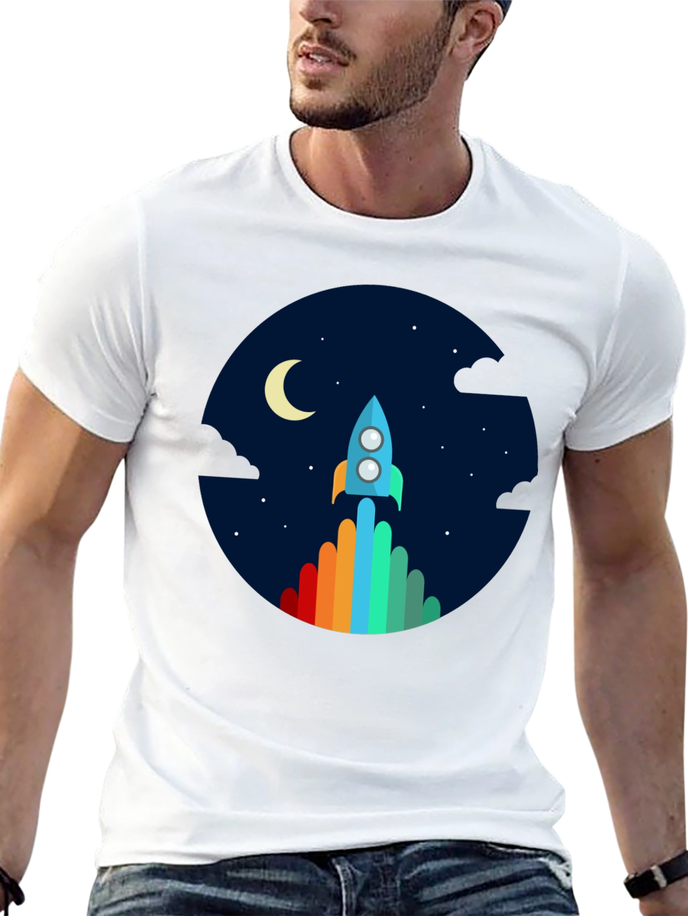 Rocket Launch Graphic Tee - Black Crew Neck